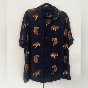 H&M Navy Shirt with Leopard Print